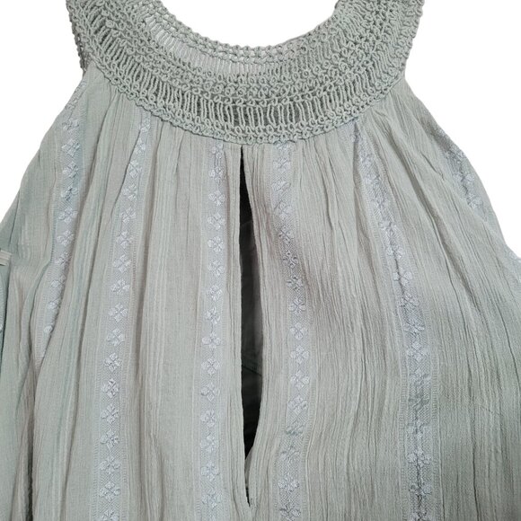 Free People Size L Dress Boho Gauze Flowy Layers Pullover Beachy Crochet Green - Picture 10 of 12